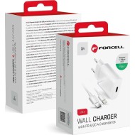 Forcell Φορτιστής με Θύρα USB-C και Καλώδιο Lightning 20W PD και QC 4.0 Λευκός