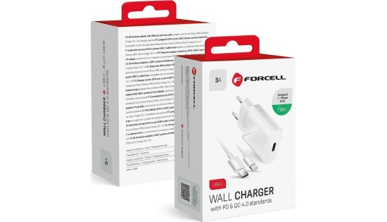 Forcell Φορτιστής με Θύρα USB-C και Καλώδιο Lightning 20W PD και QC 4.0 Λευκός