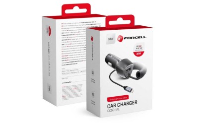 FORCELL CARBON car charger USB QC 3.0 18W + cable for Apple Lightning 8- pin PD20W CC50-1AL black