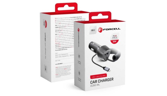 FORCELL CARBON car charger USB QC 3.0 18W + cable for Apple Lightning 8- pin PD20W CC50-1AL black FORCELL CARBON car charger USB QC 3.0 18W + cable for Apple Lightning 8- pin PD20W CC50-1AL black